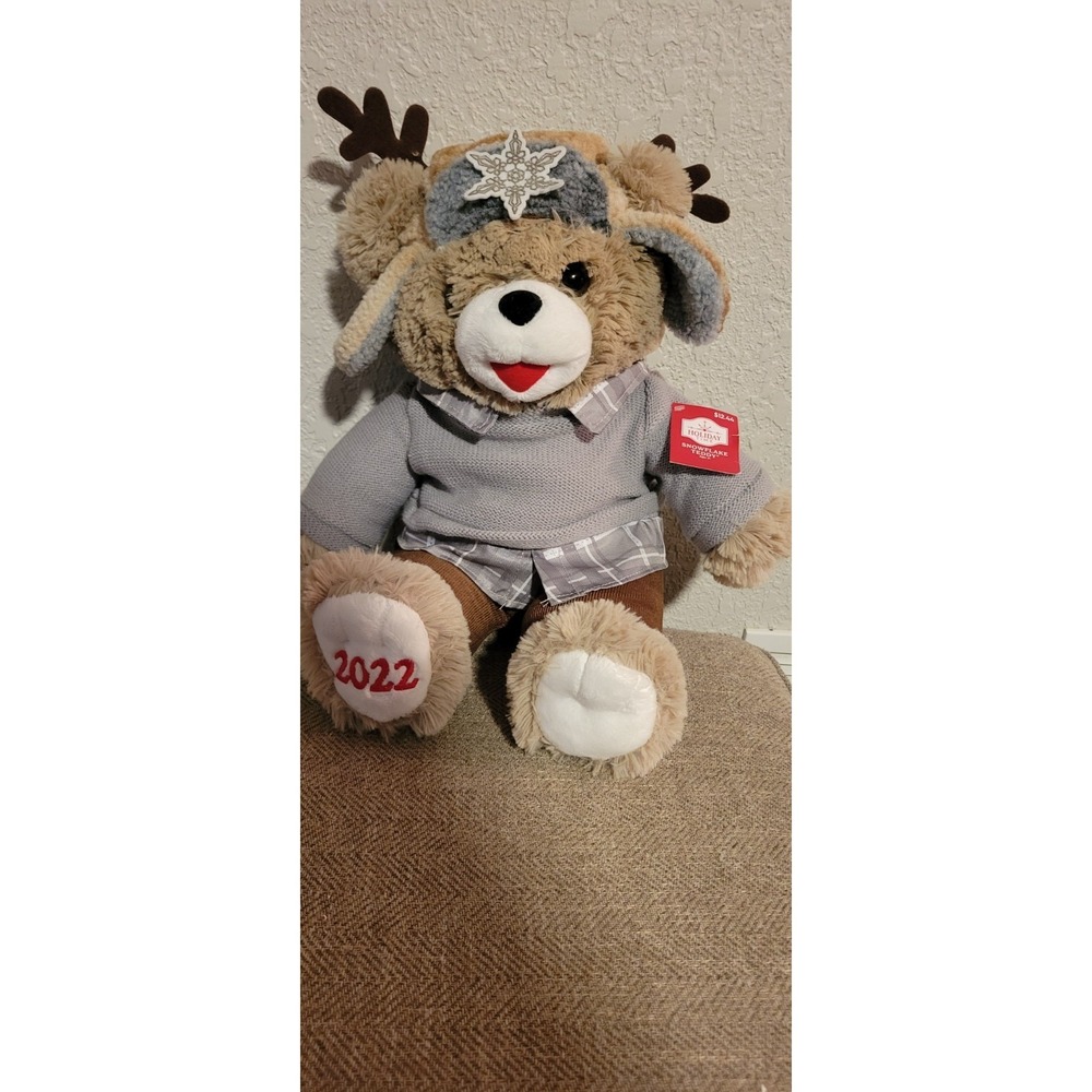 2022‎ Snowflake Teddy Plush 21" Winter Bear Gray Sweater Hat Boy Stuffed Toy